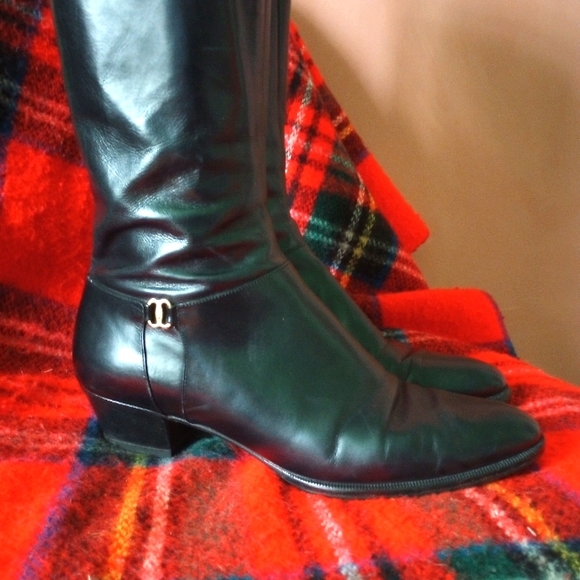 Vintage 80s Salvatore Ferragamo Tall Riding Boots Black Leather 7.5 7.5AAA - Picture 2 of 7